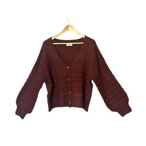 Sweet Lovely By Jen Burgundy Dark Red Cardigan Sweater Balloon Sleeve 1XL 2XL